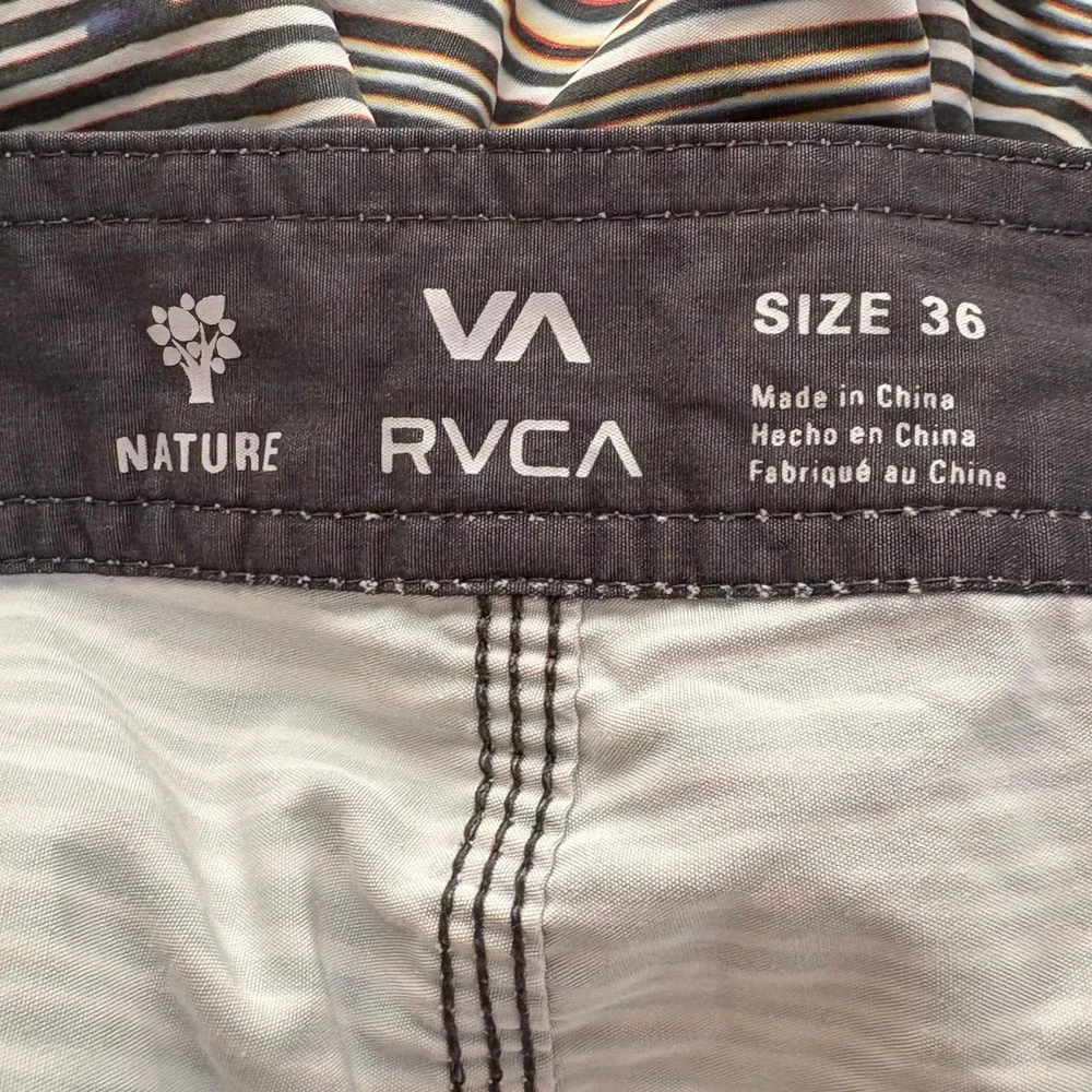 RVCA Nature Mens Size 36 Board Shorts Multi Glitch Stripe Swim Trunks‎ Beach